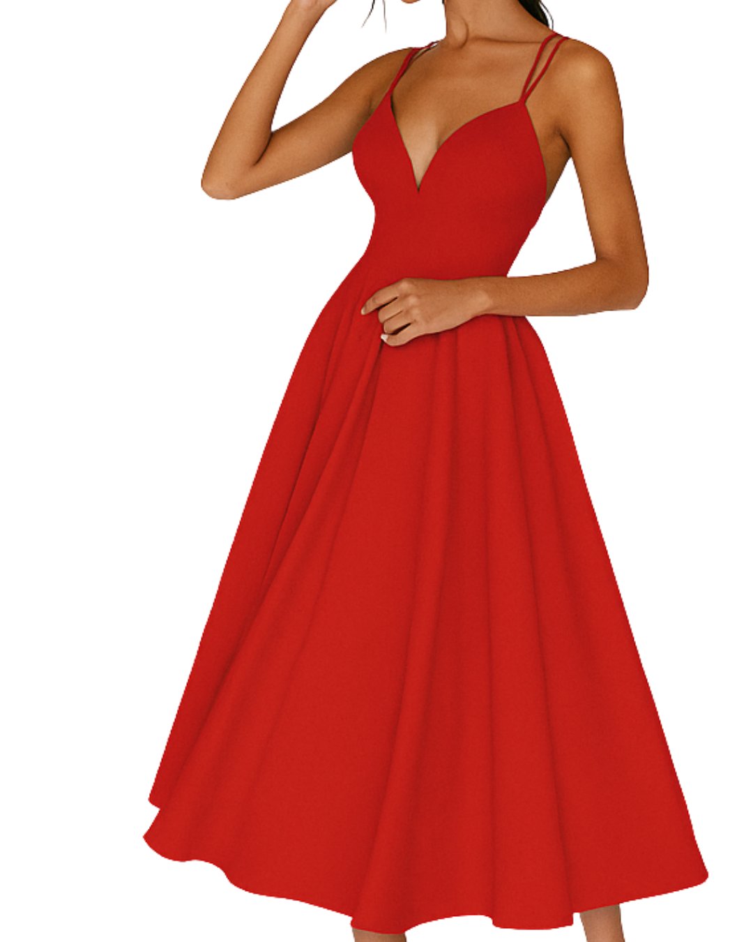 Women's Sweetheart Neckline Midi Dress with Delicate Straps – Elegant A-Line Silhouette for Special Occasions, Garden Parties, Wedding Guest Attire | Koossa