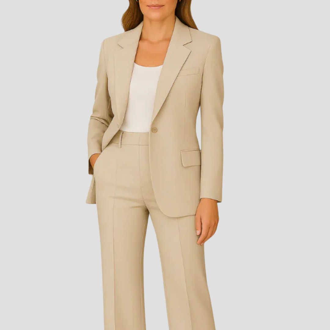 Women's Single-Button Blazer and Straight-Leg Trouser Suit in Fluid Crepe Fabric for Professional and Formal Occasions | Koossa