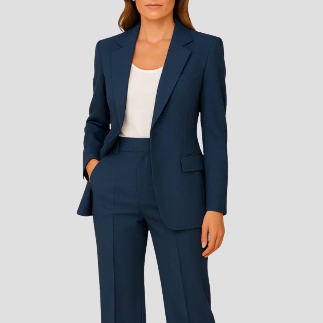 Women's Single-Button Blazer and Straight-Leg Trouser Suit in Fluid Crepe Fabric for Professional and Formal Occasions | Koossa