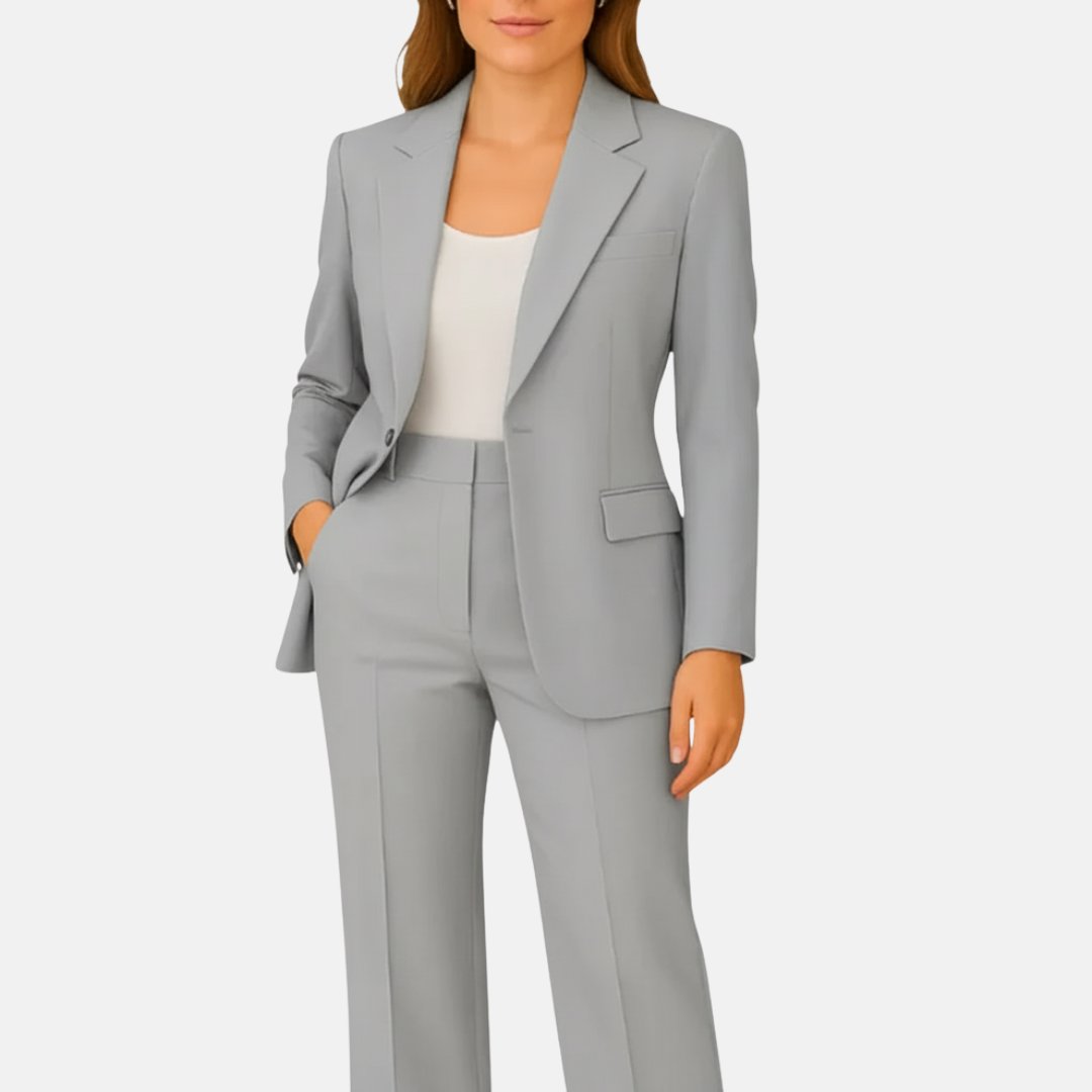 Women's Single-Button Blazer and Straight-Leg Trouser Suit in Fluid Crepe Fabric for Professional and Formal Occasions | Koossa