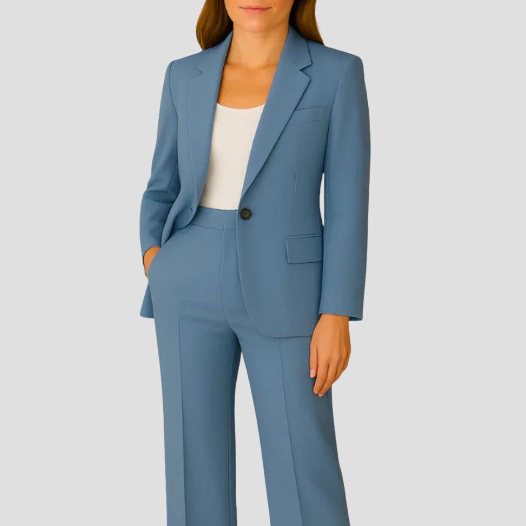 Women's Single-Button Blazer and Straight-Leg Trouser Suit in Fluid Crepe Fabric for Professional and Formal Occasions | Koossa