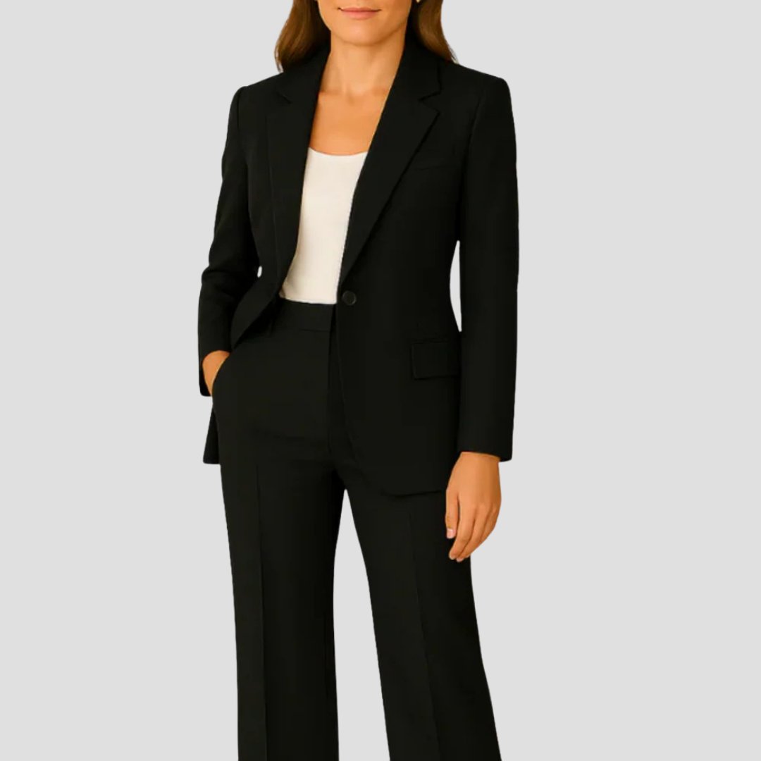 Women's Single-Button Blazer and Straight-Leg Trouser Suit in Fluid Crepe Fabric for Professional and Formal Occasions | Koossa