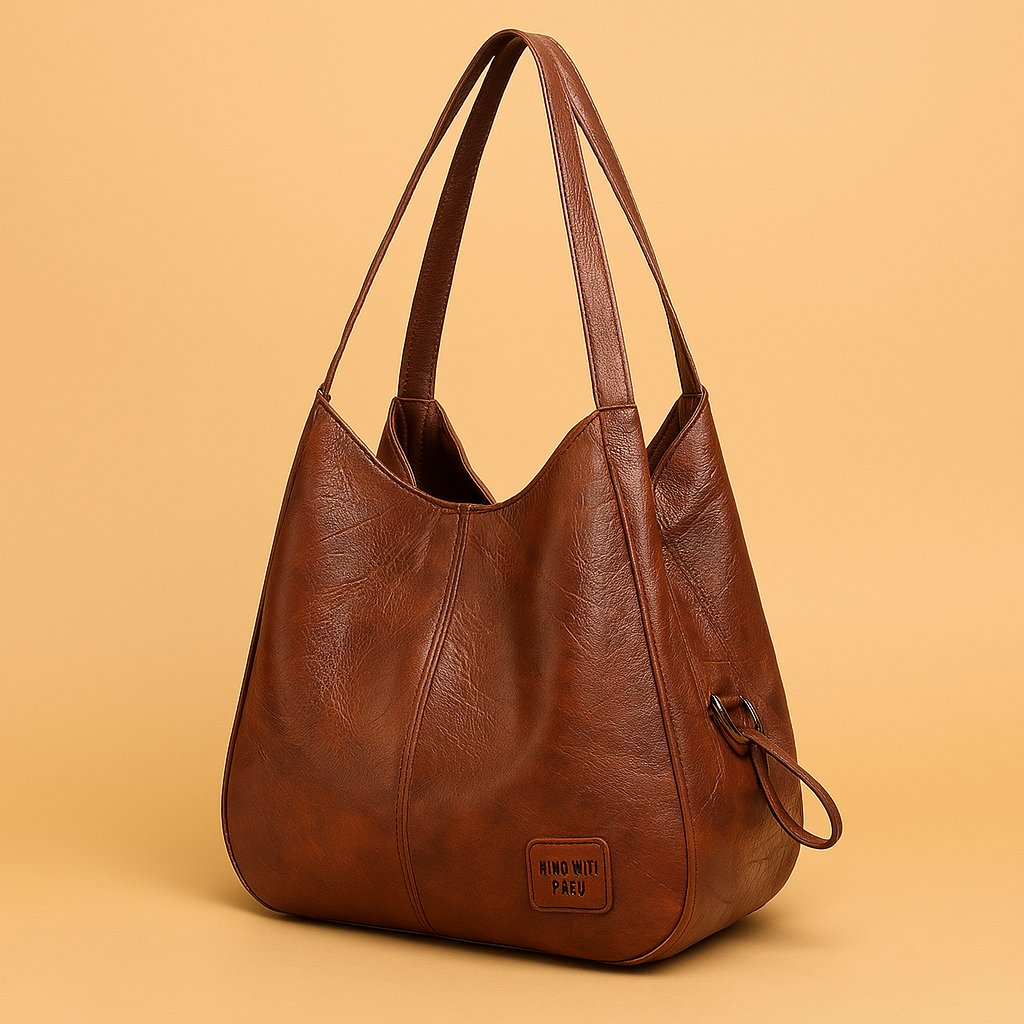 Vintage Leather Slouch Shoulder Bag with Drawstring Detail – Spacious Everyday Handbag for Women | Koossa