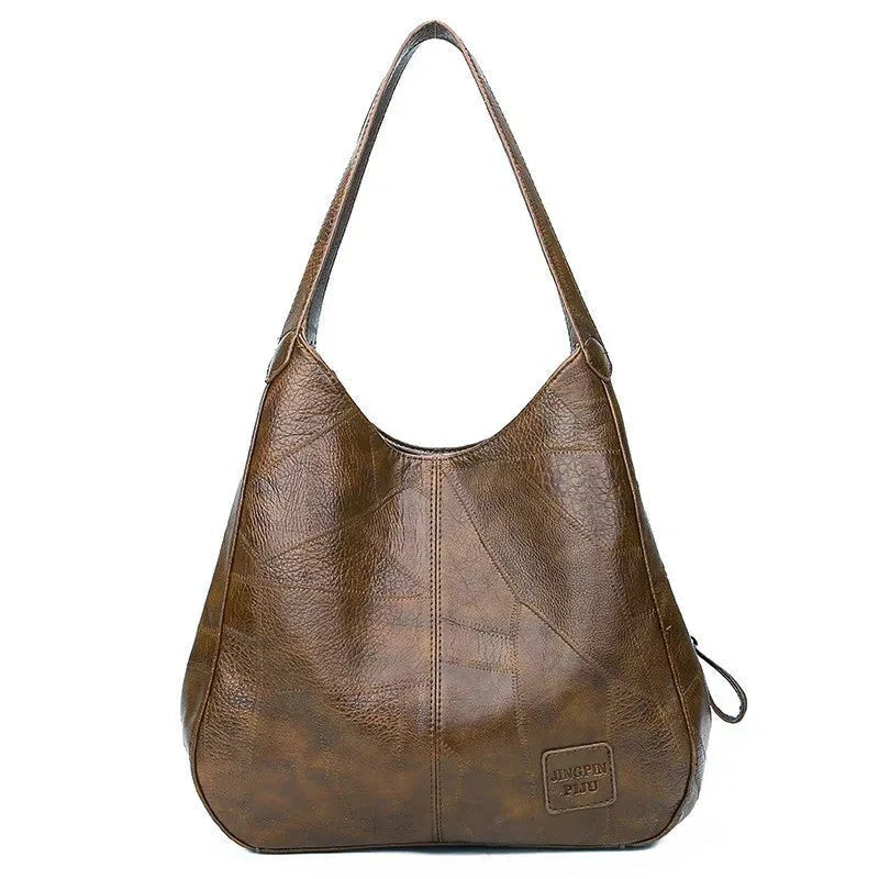 Vintage Leather Slouch Shoulder Bag with Drawstring Detail – Spacious Everyday Handbag for Women | Koossa