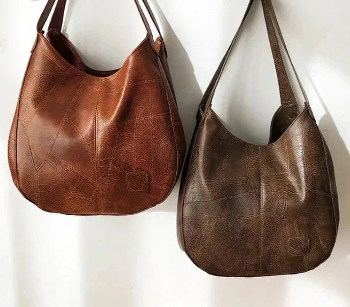 Vintage Leather Slouch Shoulder Bag with Drawstring Detail – Spacious Everyday Handbag for Women | Koossa