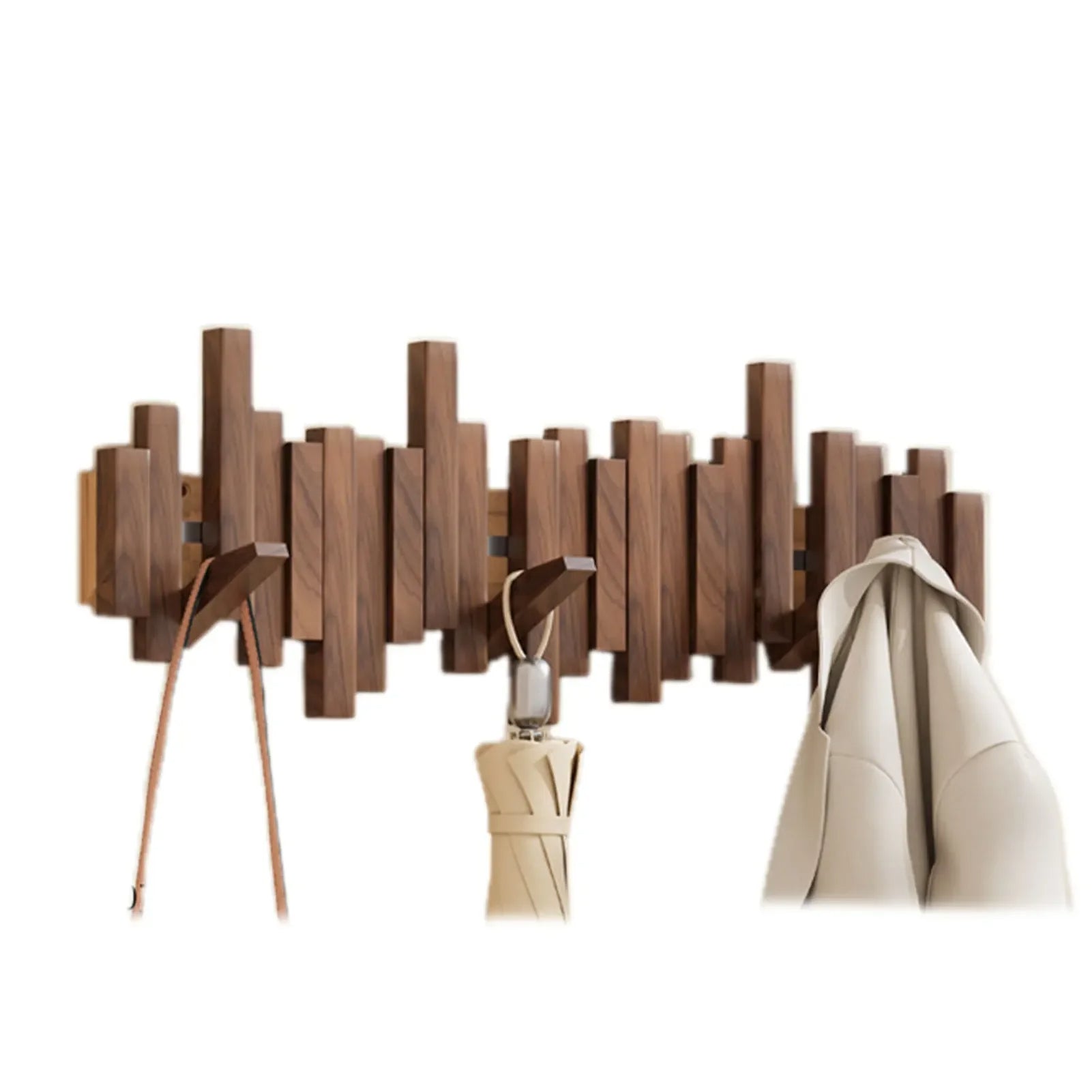 Patère murale pliante à crochets magnétiques en bois naturel pour entrée organisée pratique et gain de place | Koossa