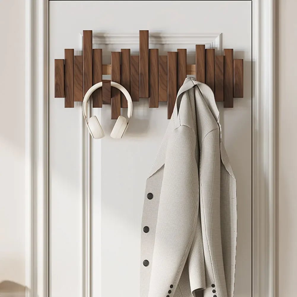 Patère murale pliante à crochets magnétiques en bois naturel pour entrée organisée pratique et gain de place | Koossa