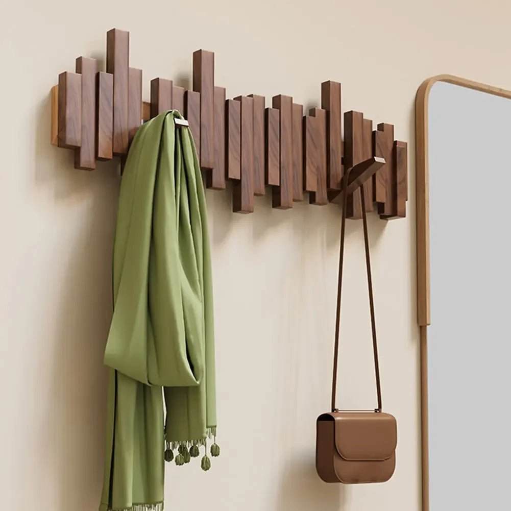 Patère murale pliante à crochets magnétiques en bois naturel pour entrée organisée pratique et gain de place | Koossa