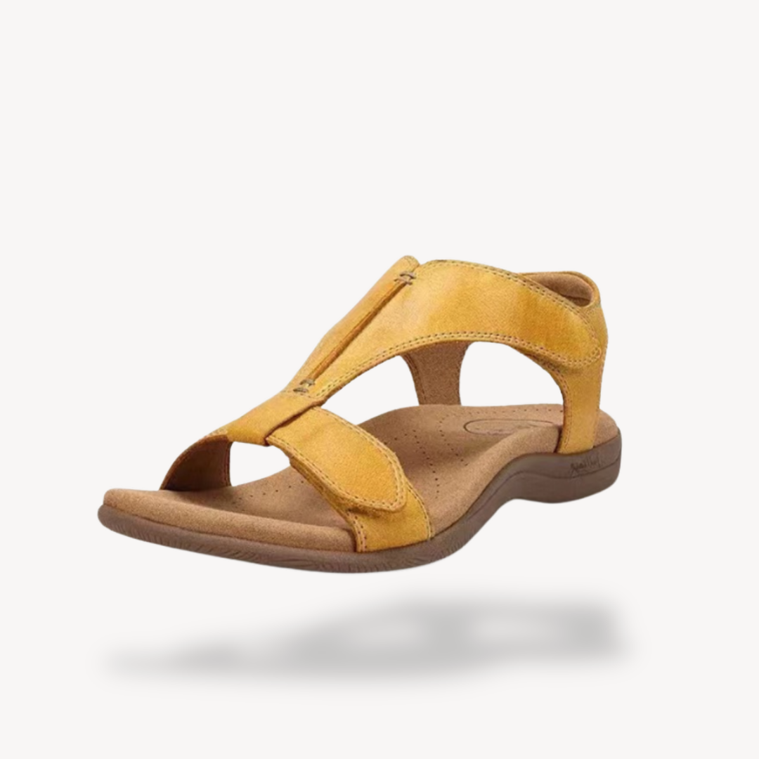 Women's Contoured Footbed Sandals in Black, Grey & Yellow — Arch Support Walking Shoes for Spring & Summer | Koossa