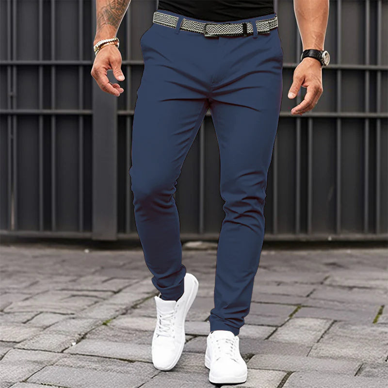 Men's Tapered Stretch Trousers | Dark Grey Slim Leg Jogger-Style Bottoms for Smart Casual Everyday Wear | Koossa