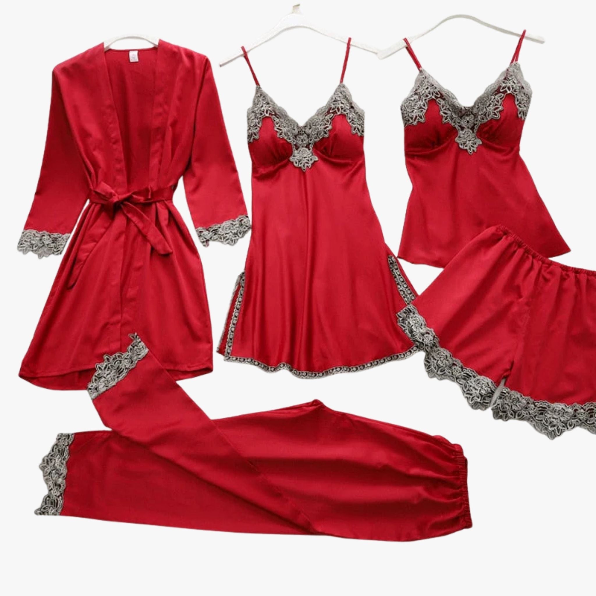 Women's Satin-Finish Pyjama Set — Elegant Two-Piece Sleepwear with Lace Trim for Comfortable Nights | Koossa