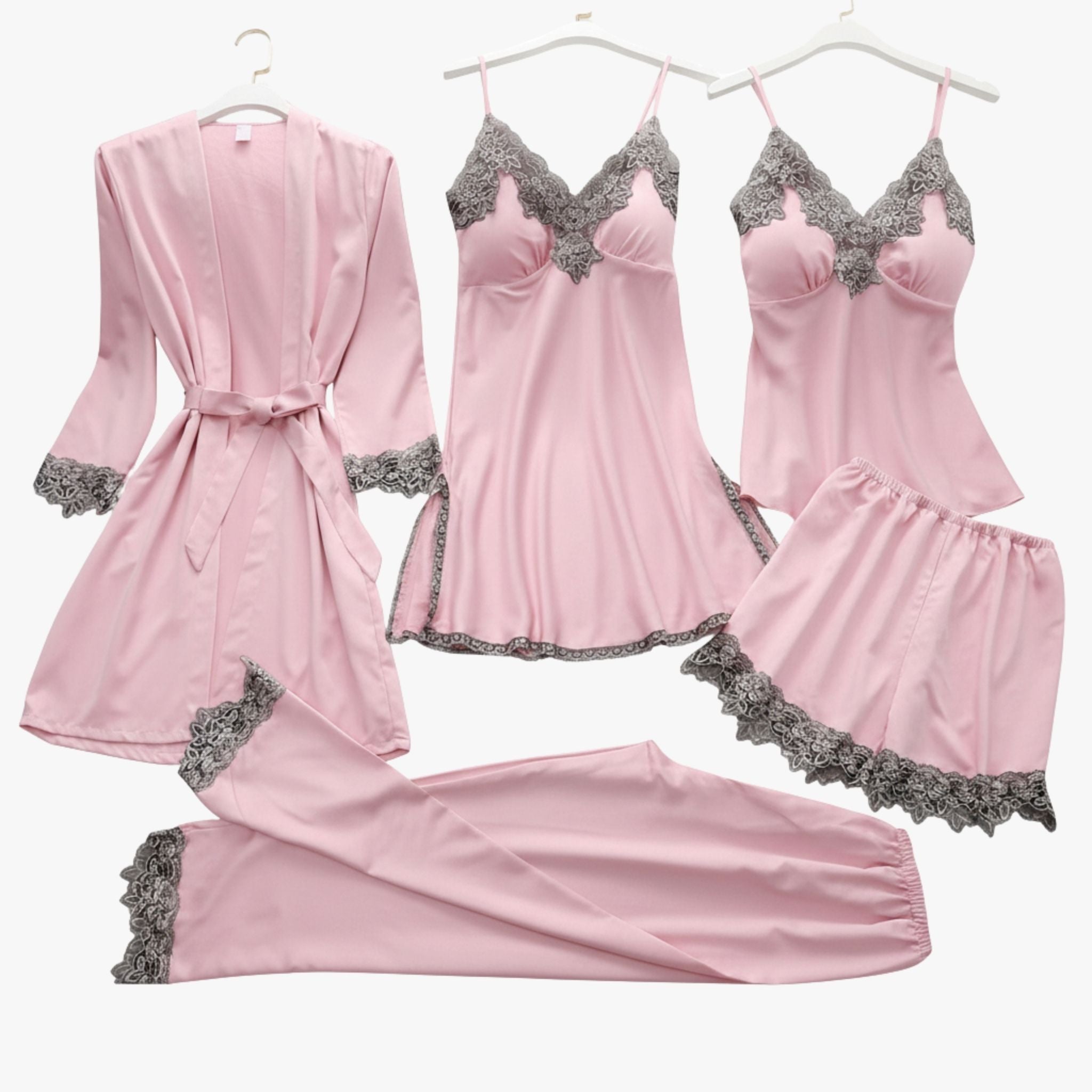 Women's Satin-Finish Pyjama Set — Elegant Two-Piece Sleepwear with Lace Trim for Comfortable Nights | Koossa