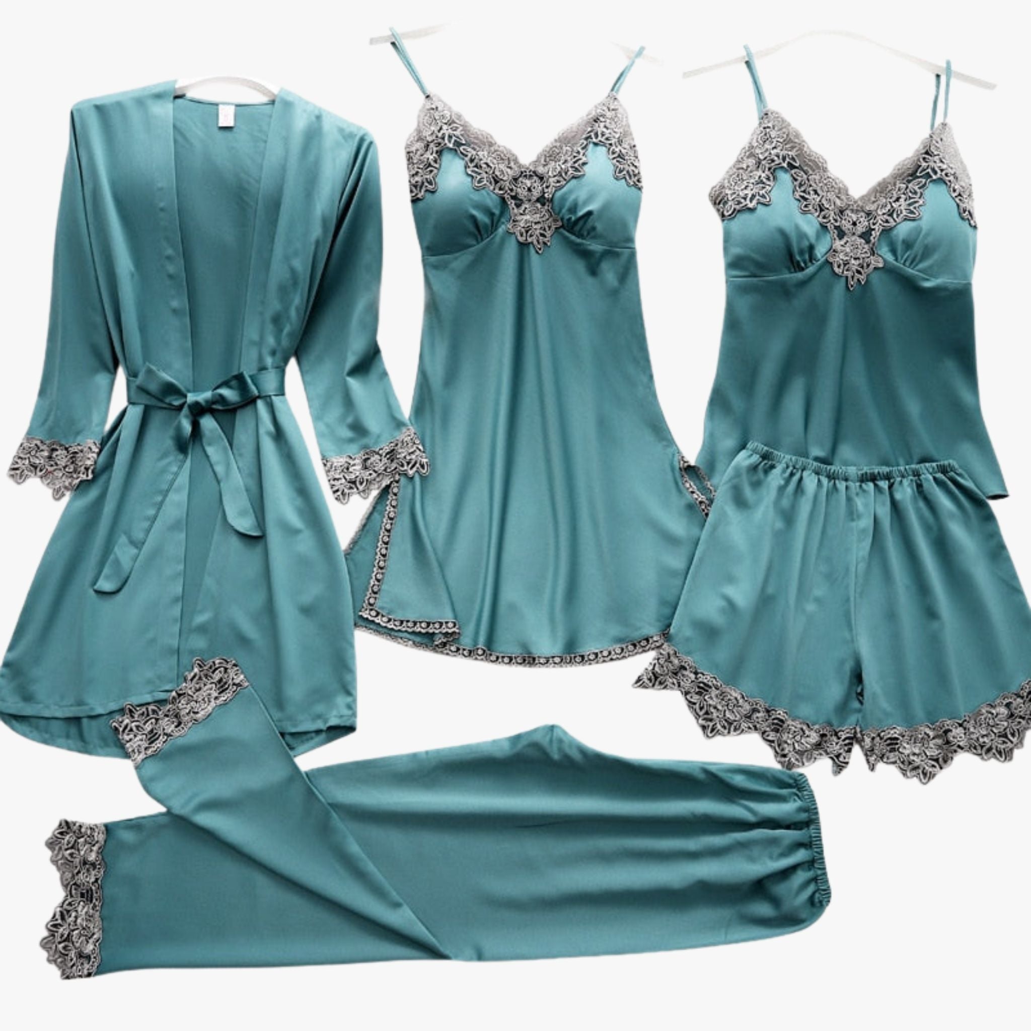 Women's Satin-Finish Pyjama Set — Elegant Two-Piece Sleepwear with Lace Trim for Comfortable Nights | Koossa