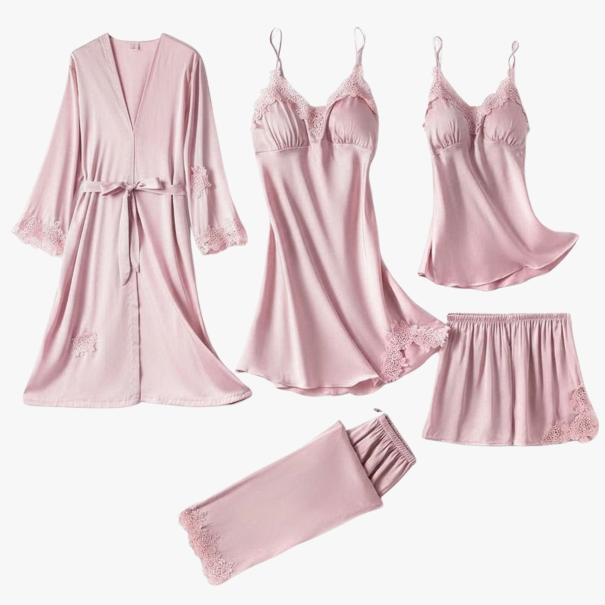 Women's Satin-Finish Pyjama Set — Elegant Two-Piece Sleepwear with Lace Trim for Comfortable Nights | Koossa