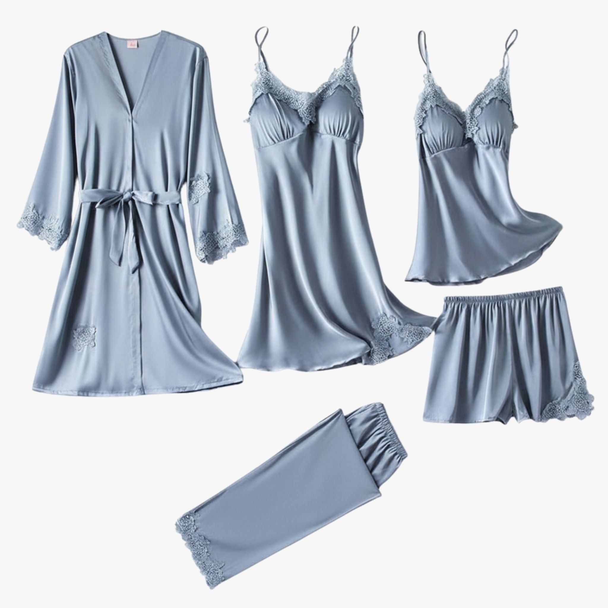 Women's Satin-Finish Pyjama Set — Elegant Two-Piece Sleepwear with Lace Trim for Comfortable Nights | Koossa