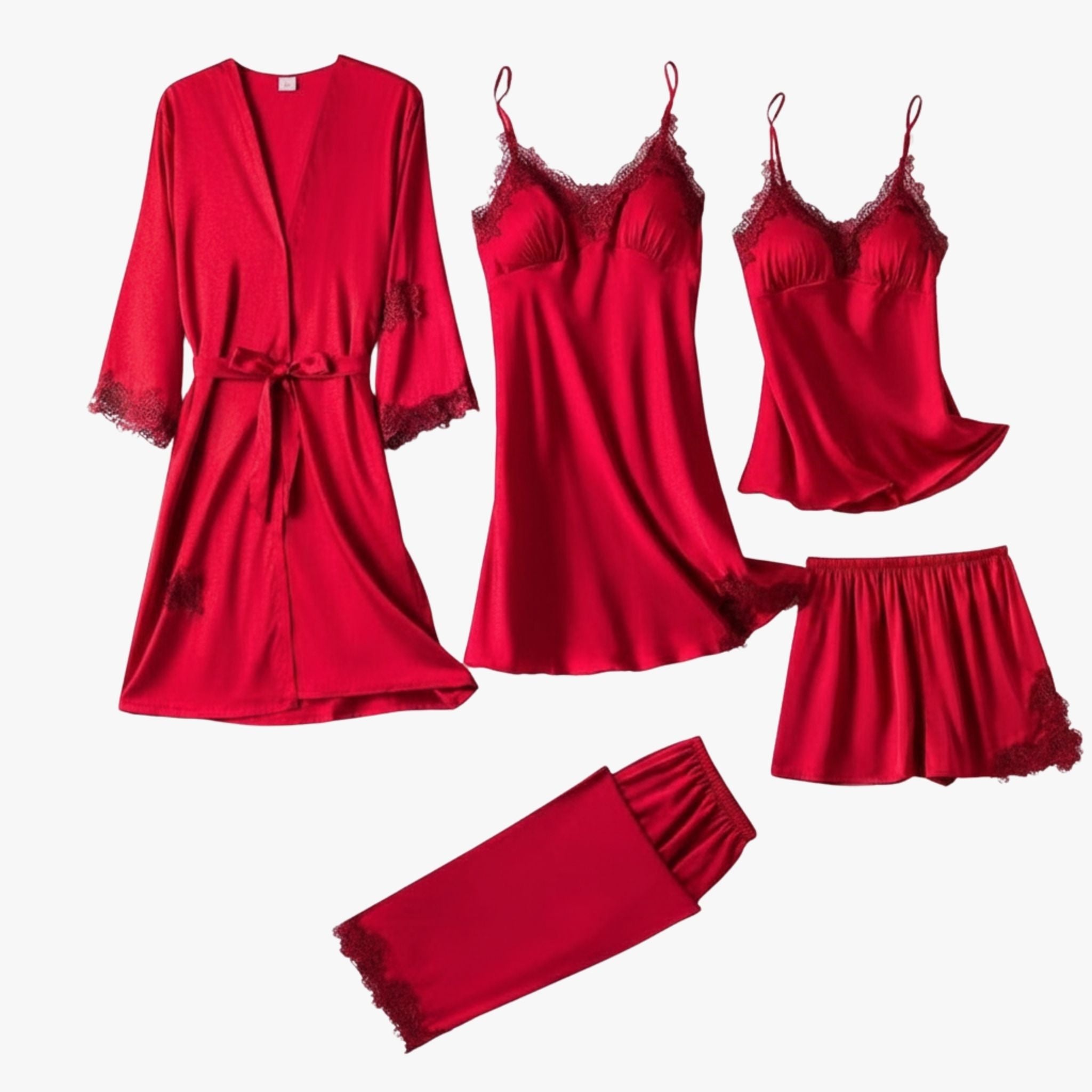 Women's Satin-Finish Pyjama Set — Elegant Two-Piece Sleepwear with Lace Trim for Comfortable Nights | Koossa