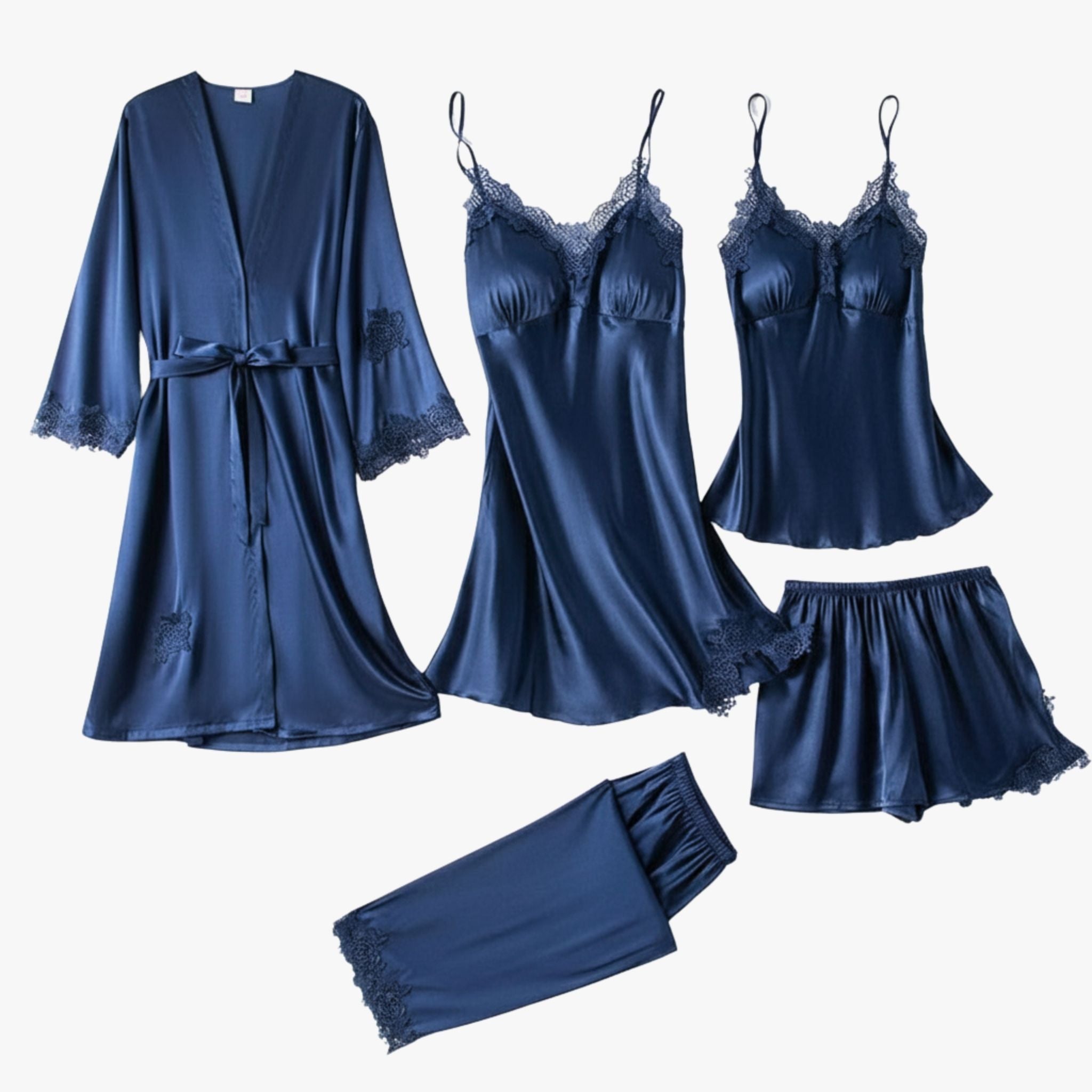 Women's Satin-Finish Pyjama Set — Elegant Two-Piece Sleepwear with Lace Trim for Comfortable Nights | Koossa