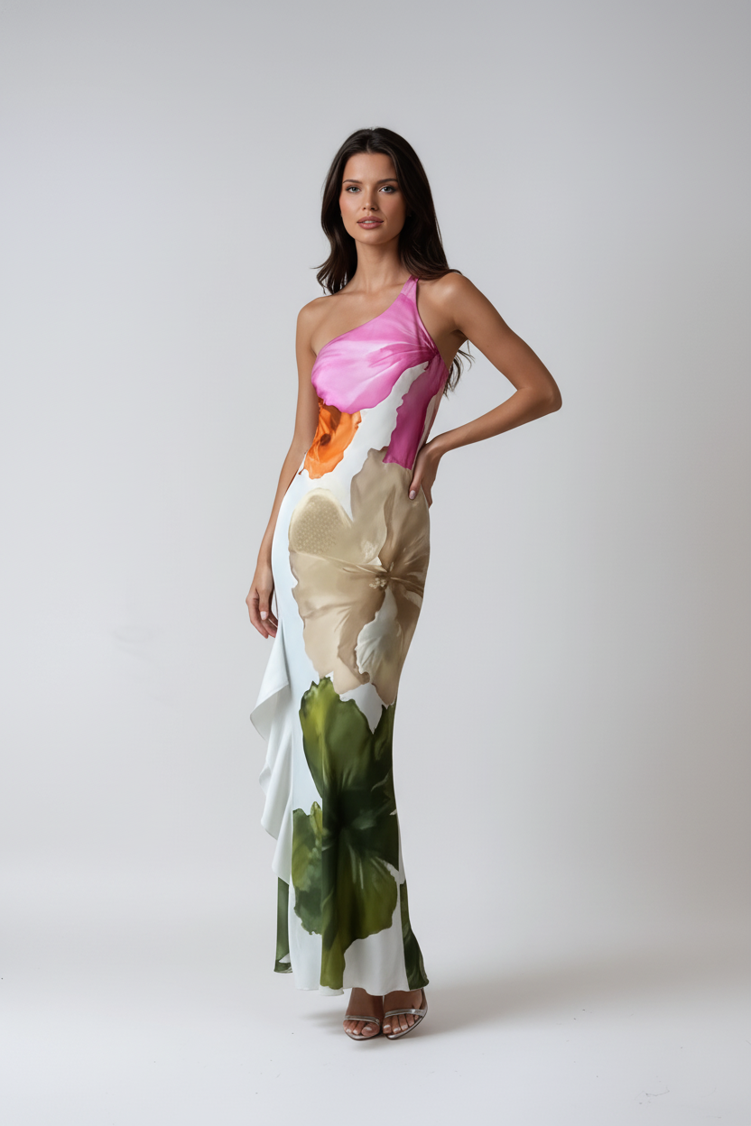 Halter Neck Evening Dress in Abstract Print for Formal Occasions | Koossa